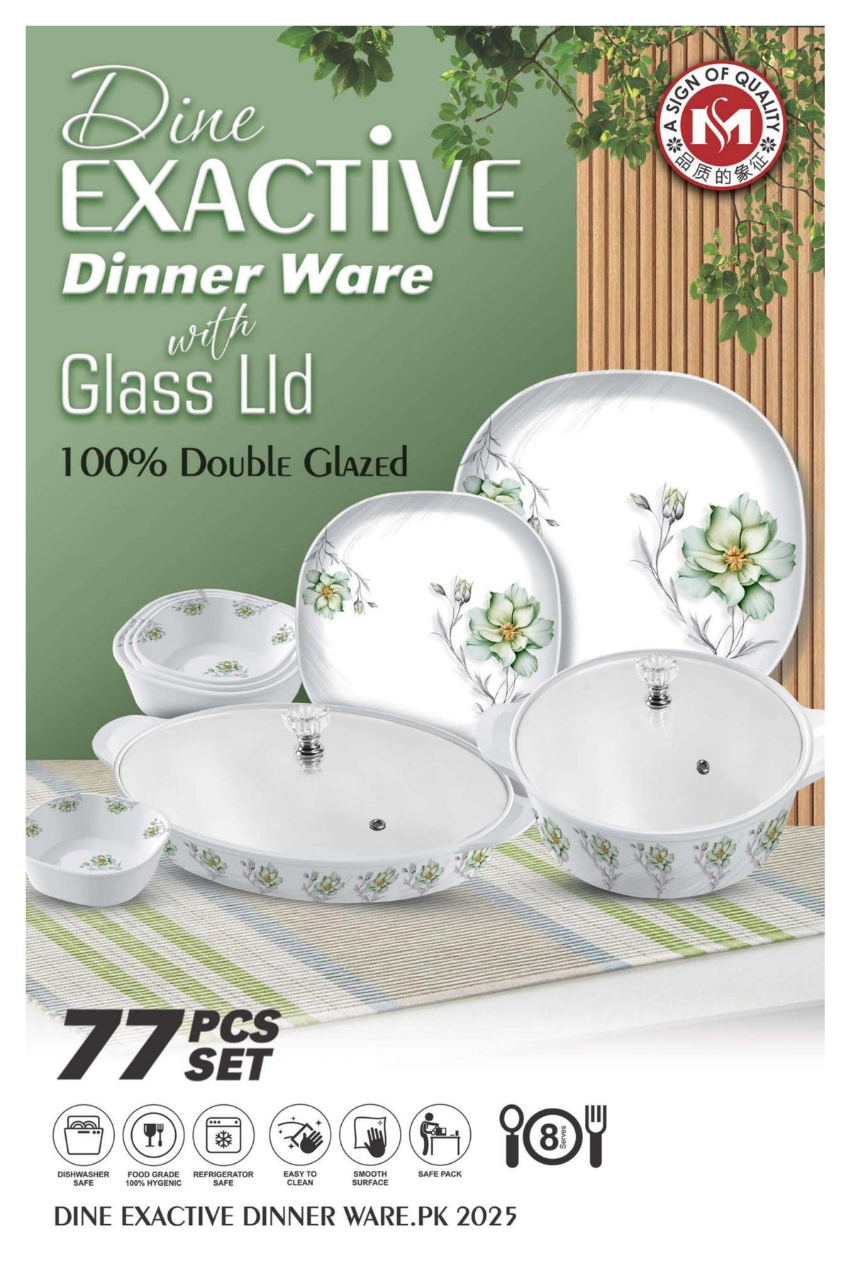 Dine Exactive 77-Pcs Melamine Dinner Set with Glass Lid – Autumn Leaf Design