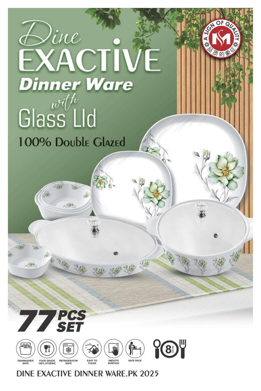 Dine Exactive 77-Pcs Melamine Dinner Set with Glass Lid – Autumn Leaf Design
