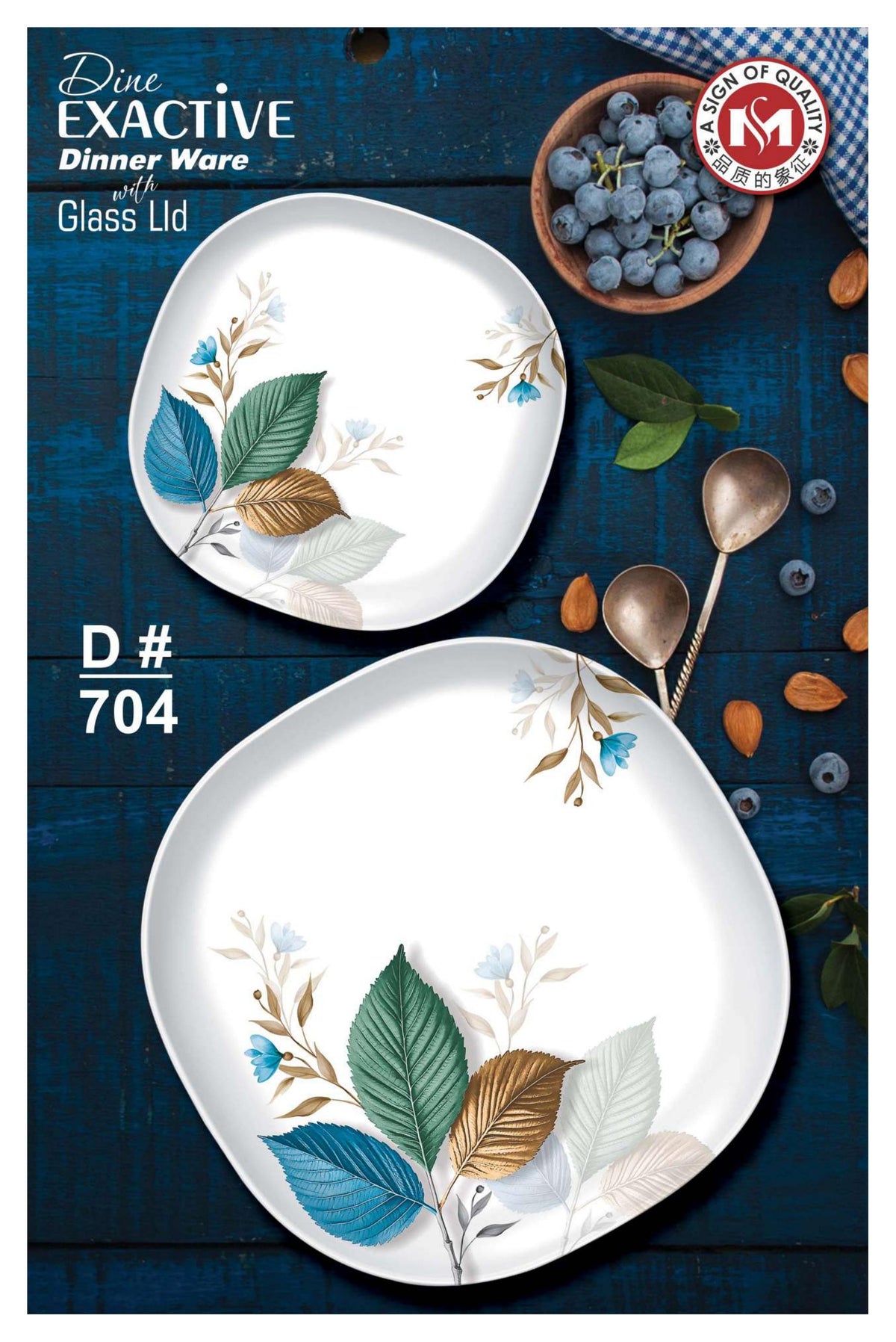 Dine Exactive 77-Pcs Melamine Dinner Set with Glass Lid – Autumn Leaf Design