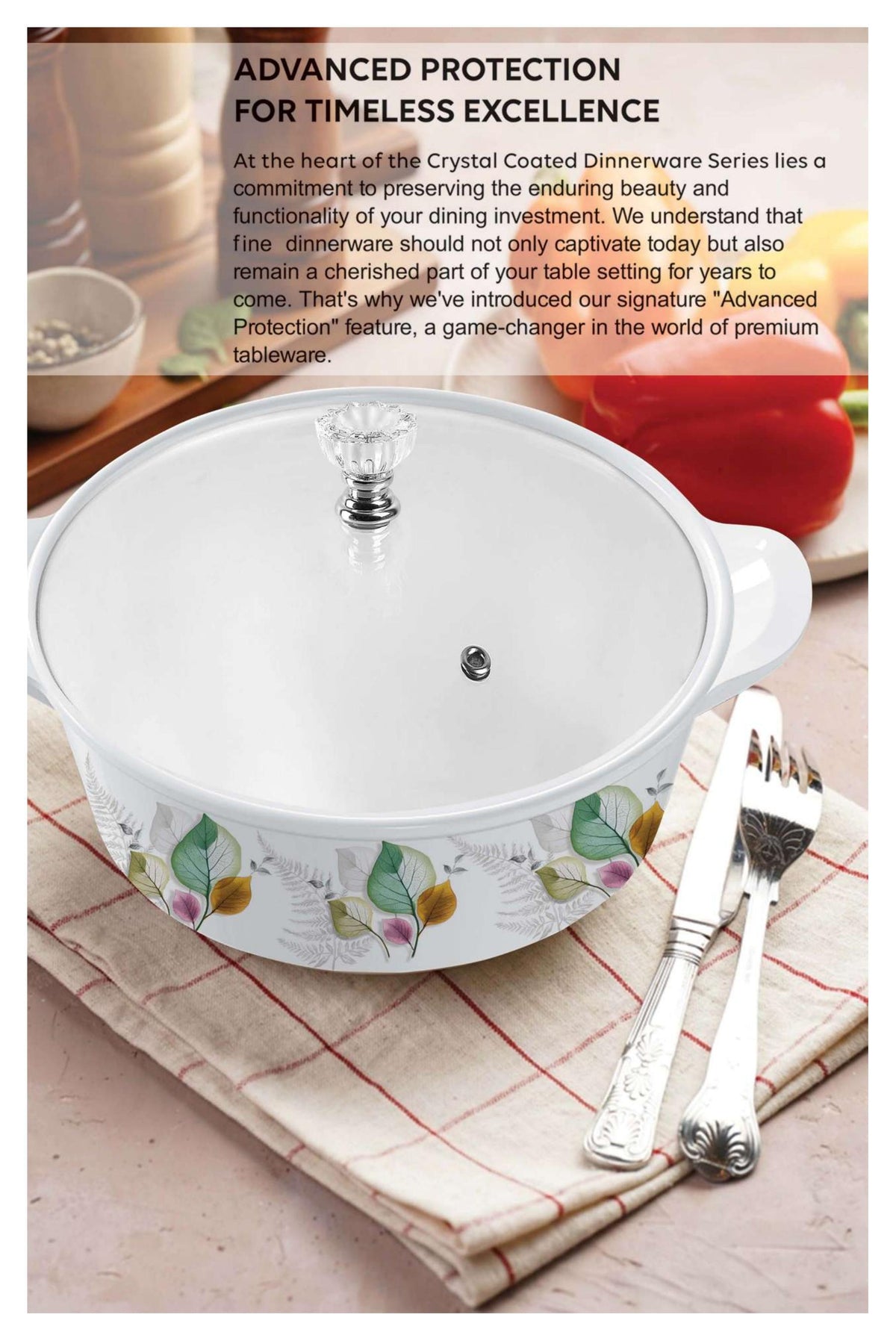 Dine Exactive 77-Pcs Melamine Dinner Set with Glass Lid – Autumn Leaf Design