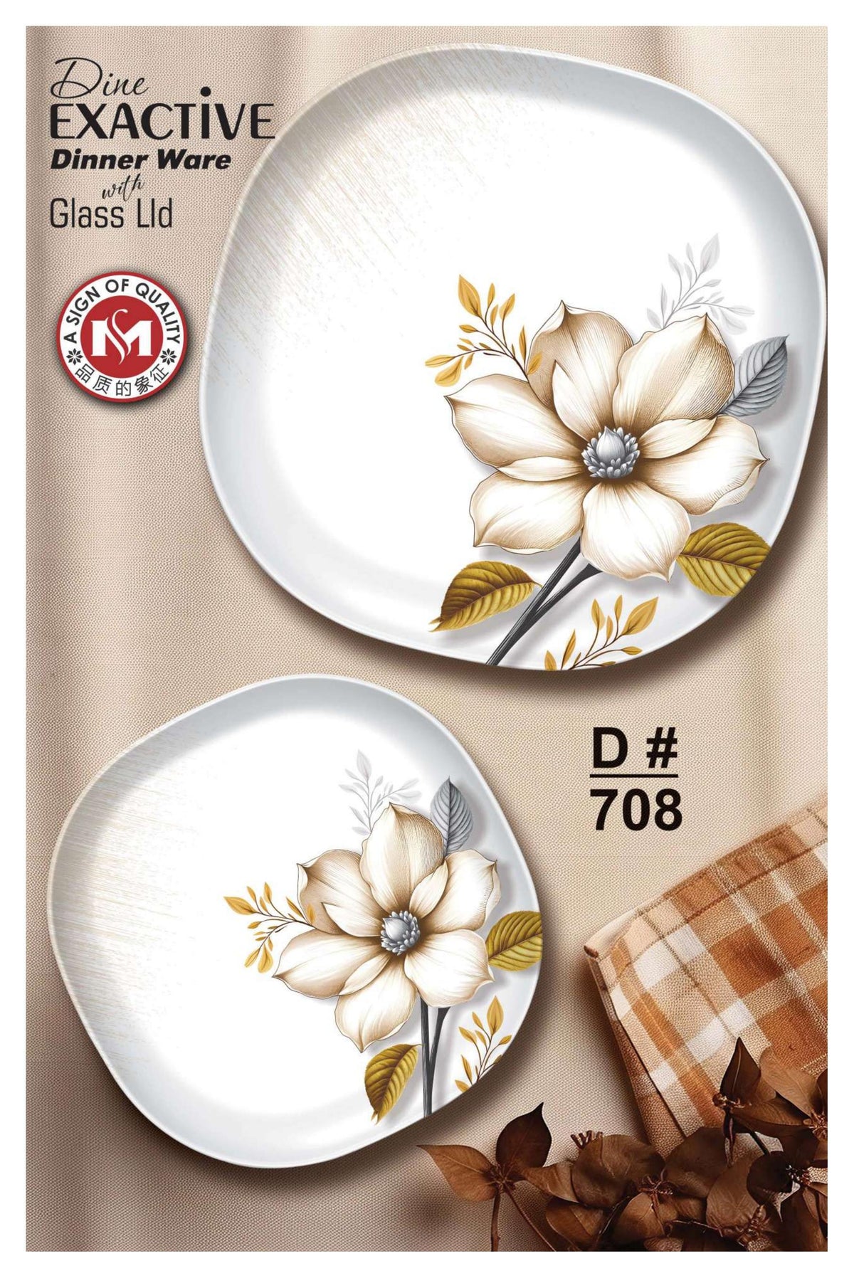 Dine Exactive 77-Pcs Melamine Dinner Set with Glass Lid – Autumn Leaf Design