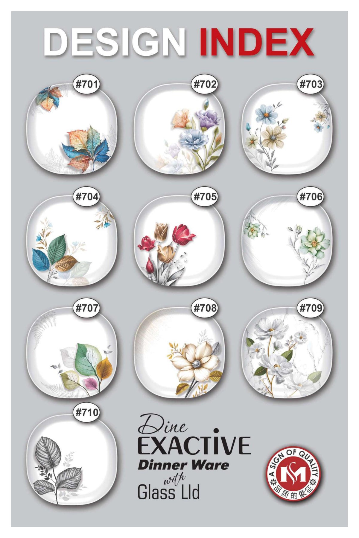 Dine Exactive 77-Pcs Melamine Dinner Set with Glass Lid – Autumn Leaf Design