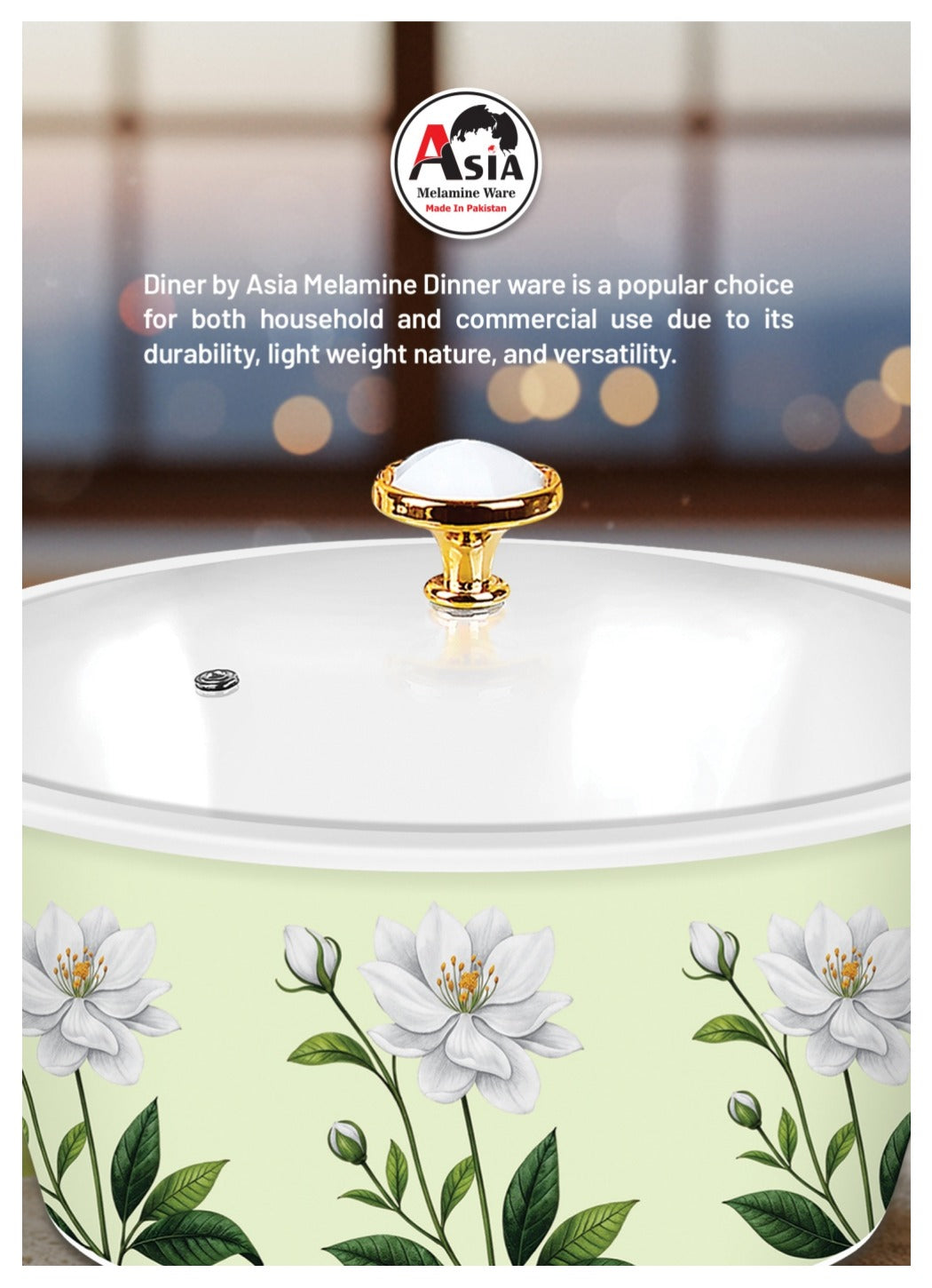 Diner by Asia 77-Piece Double Glazed Melamine Dinner Set – Crystal Coated with Glass Lid