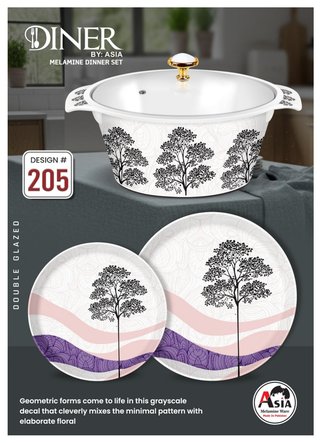 Diner by Asia 77-Piece Double Glazed Melamine Dinner Set – Crystal Coated with Glass Lid
