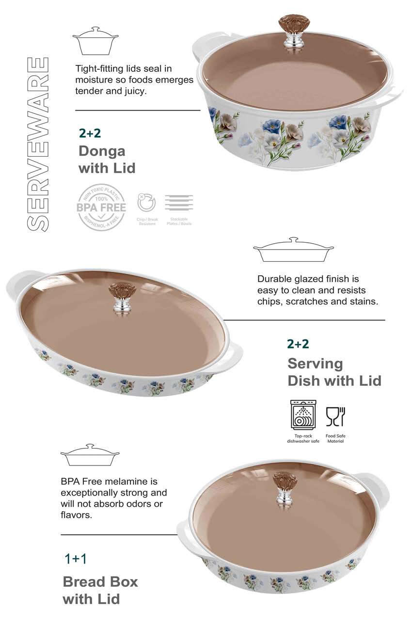 Luxus Dinnerware 77 Pcs Melamine Dinner Set – Premium Double Glazed with Colour Glass Lid