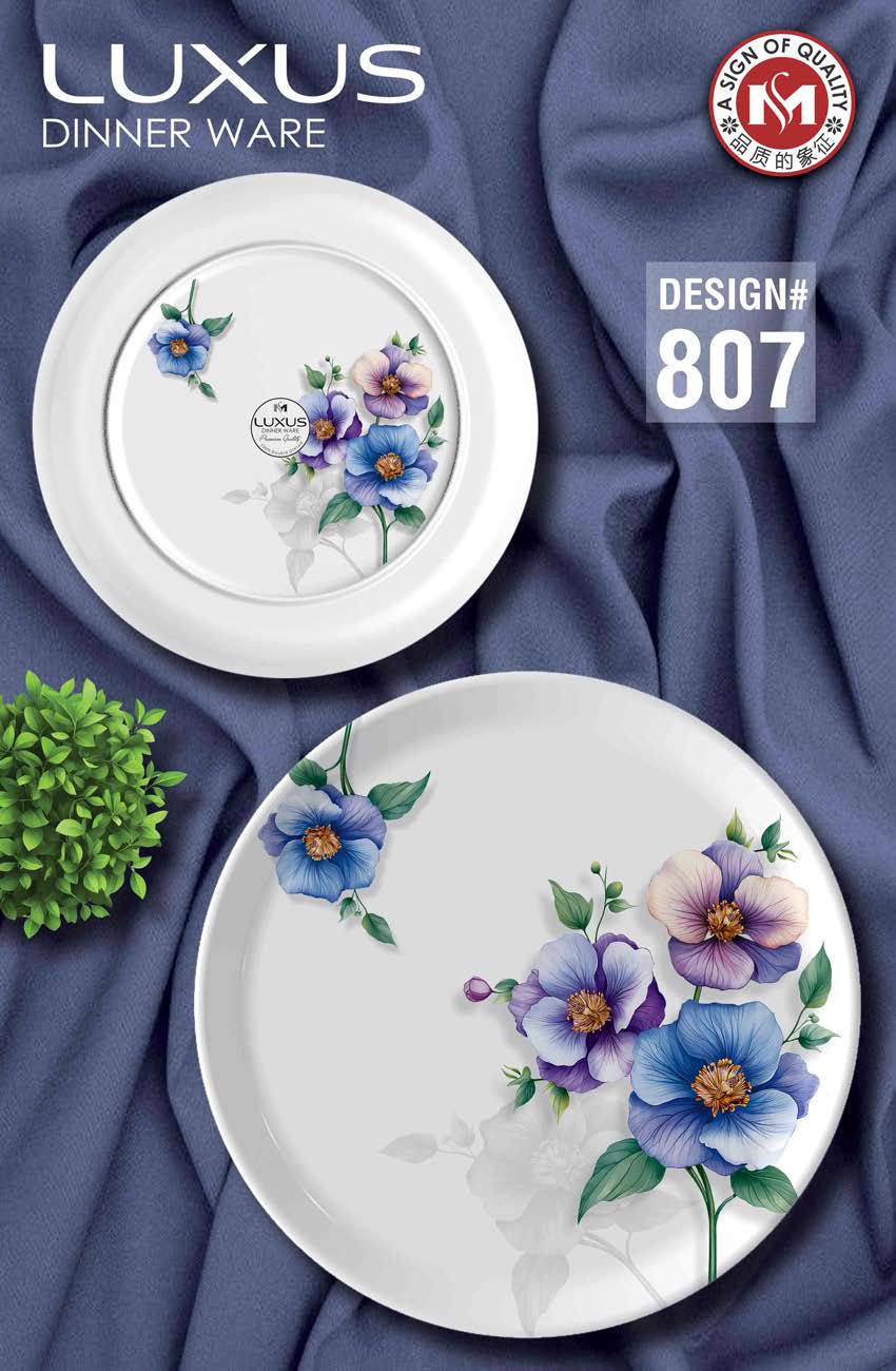 Luxus Dinnerware 77 Pcs Melamine Dinner Set – Premium Double Glazed with Colour Glass Lid