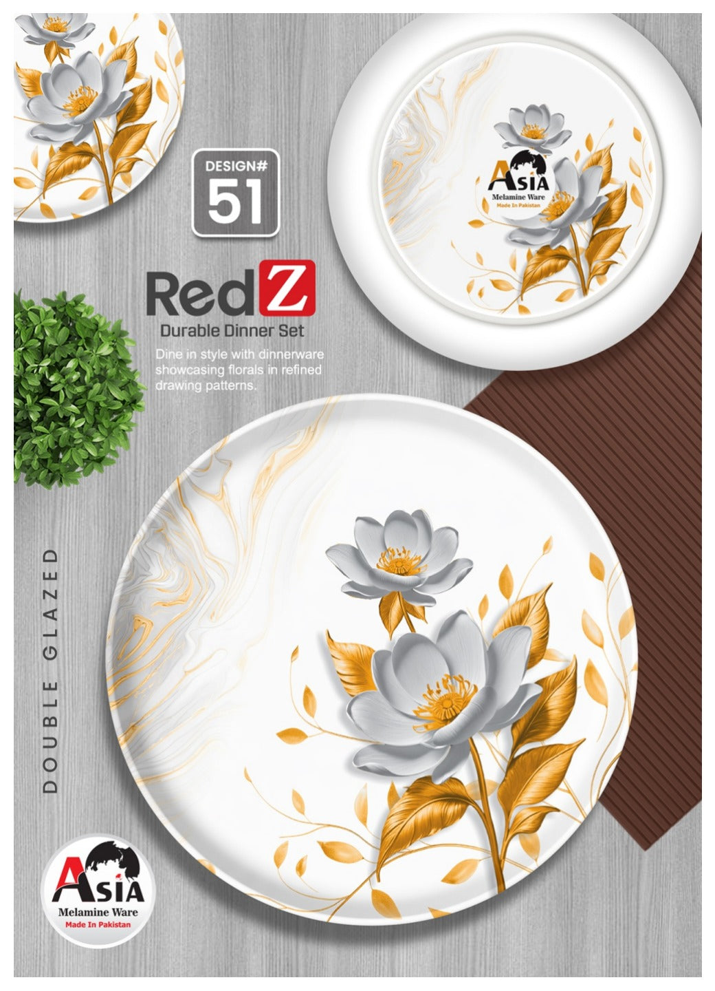 RedZ 72-Piece Double Glazed Melamine Dinner Set – Crystal Coated Dinnerware with Glass Lid | Serves 8