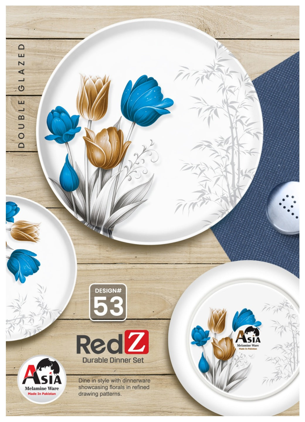 RedZ 72-Piece Double Glazed Melamine Dinner Set – Crystal Coated Dinnerware with Glass Lid | Serves 8