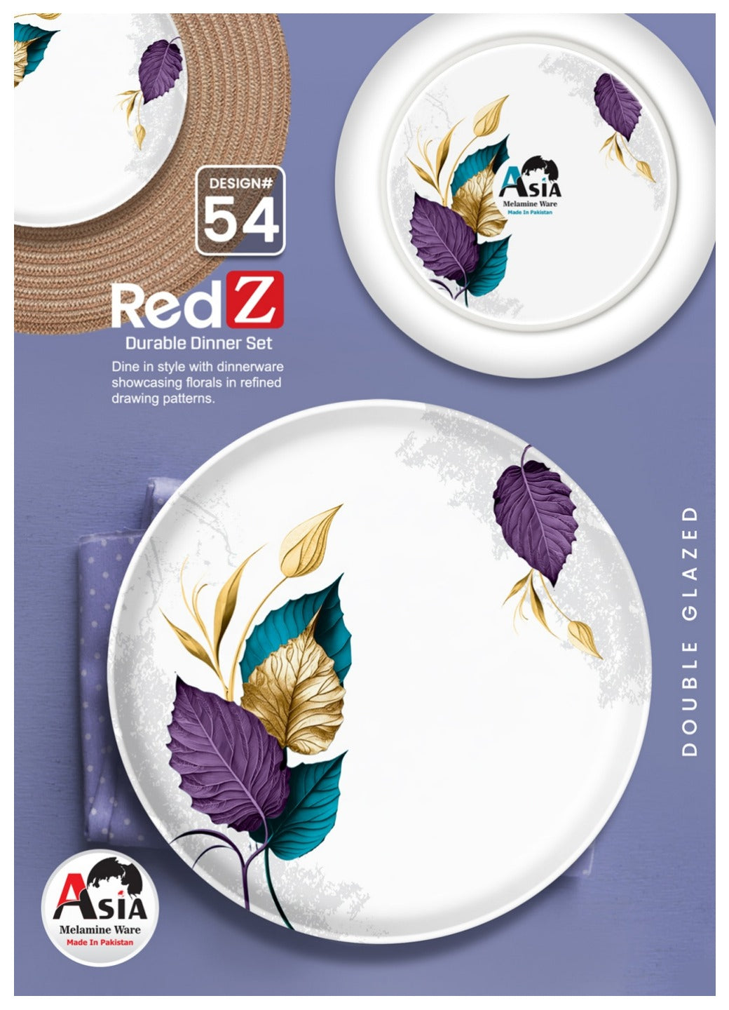 RedZ 72-Piece Double Glazed Melamine Dinner Set – Crystal Coated Dinnerware with Glass Lid | Serves 8