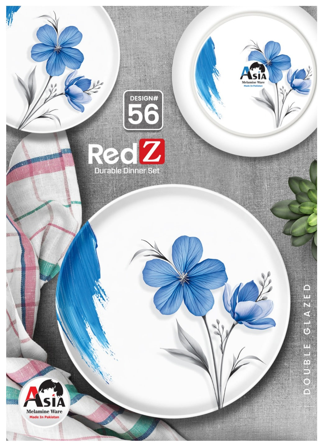 RedZ 72-Piece Double Glazed Melamine Dinner Set – Crystal Coated Dinnerware with Glass Lid | Serves 8