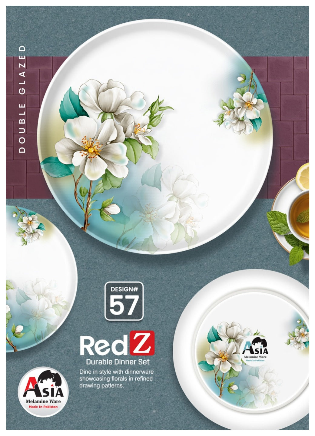 RedZ 72-Piece Double Glazed Melamine Dinner Set – Crystal Coated Dinnerware with Glass Lid | Serves 8