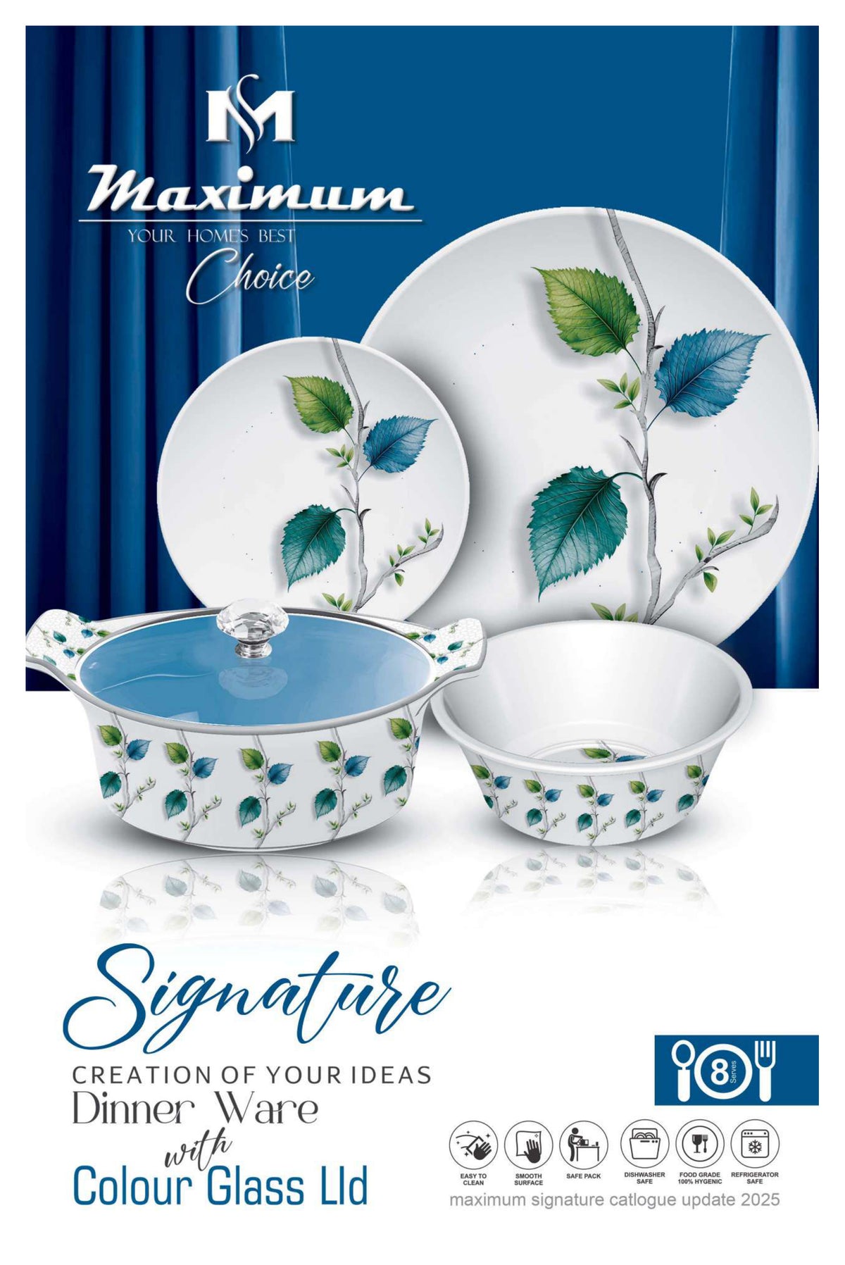Signature Dinner Ware Set — 88 PCS Melamine Dinnerware with Crystal Coated Serveware | Maximum