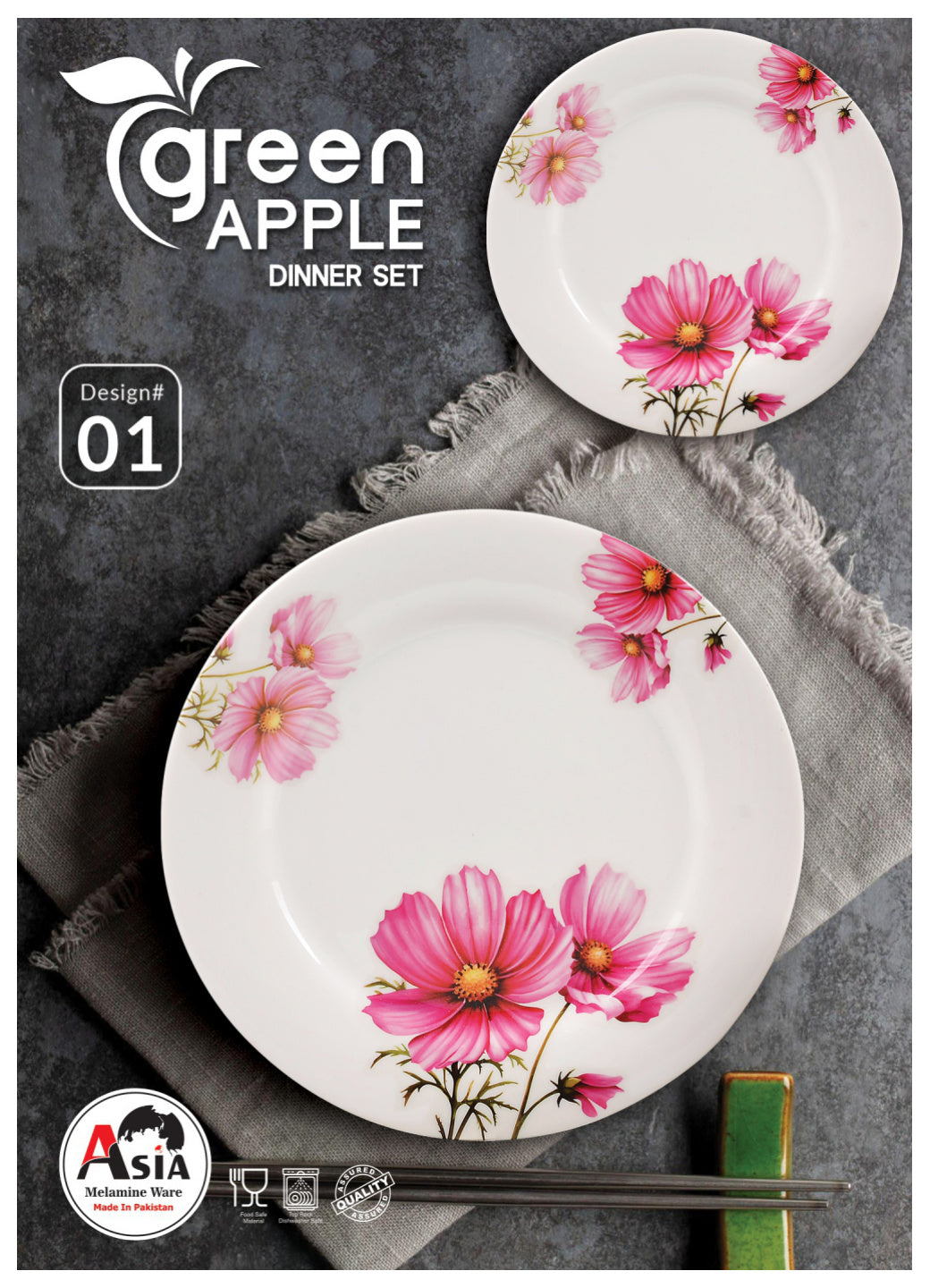 Green Apple 72-Piece Melamine Dinner Set – Double Glazed Unbreakable Dinnerware