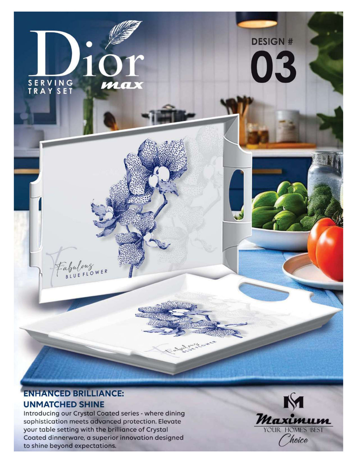 Dior Max Serving Tray Set — Set of 4 Stackable Break-Resistant Trays by Maximum