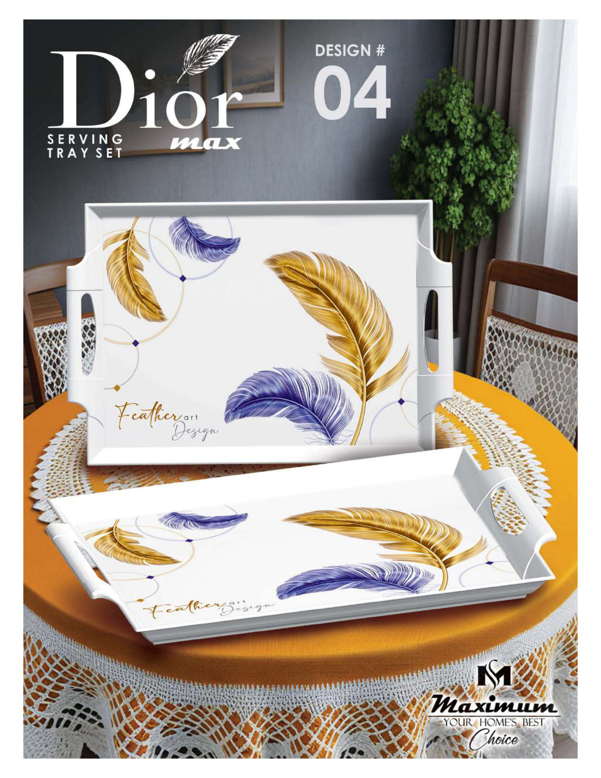 Dior Max Serving Tray Set — Set of 4 Stackable Break-Resistant Trays by Maximum