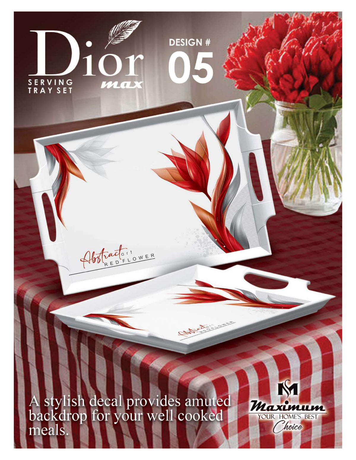 Dior Max Serving Tray Set — Set of 4 Stackable Break-Resistant Trays by Maximum