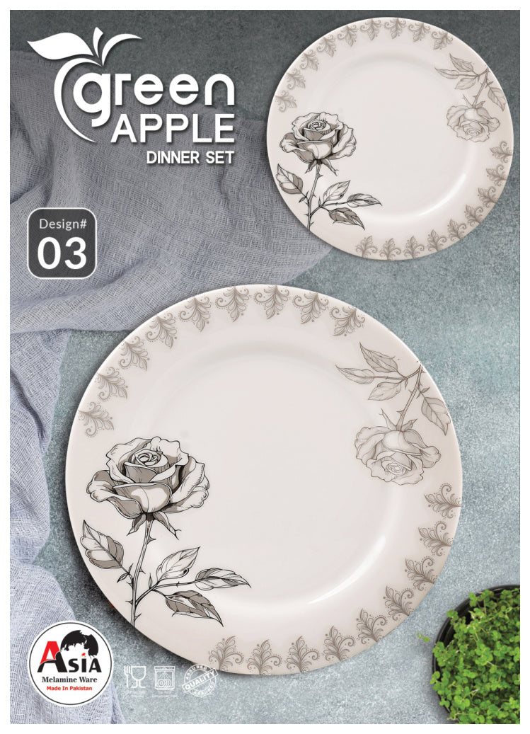 Green Apple 72-Piece Melamine Dinner Set – Double Glazed Unbreakable Dinnerware