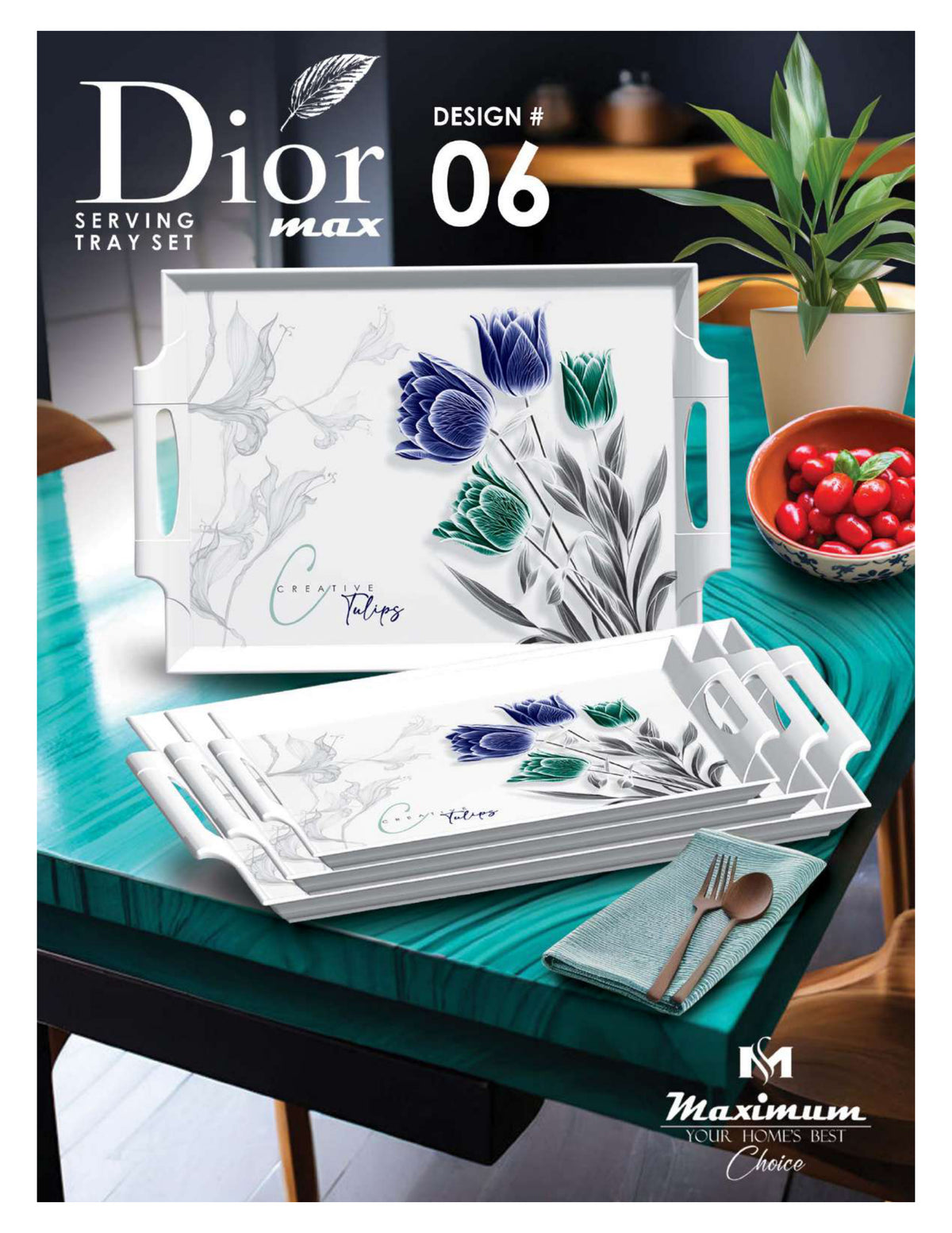 Dior Max Serving Tray Set — Set of 4 Stackable Break-Resistant Trays by Maximum
