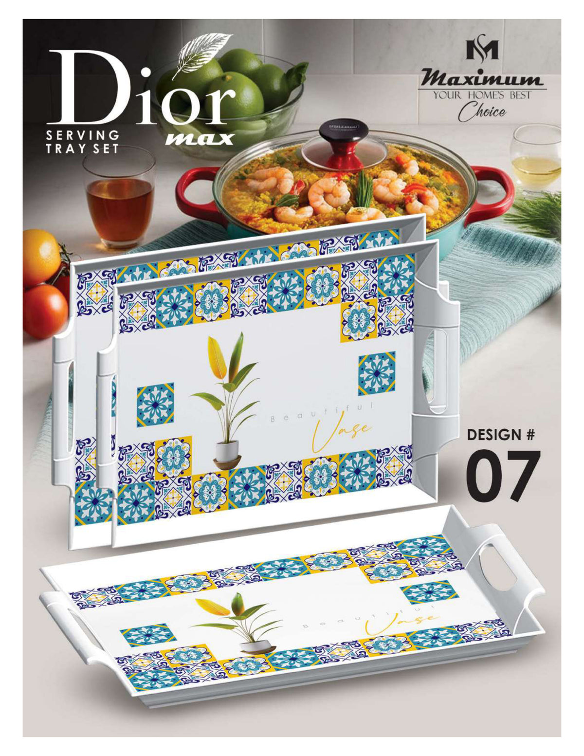Dior Max Serving Tray Set — Set of 4 Stackable Break-Resistant Trays by Maximum