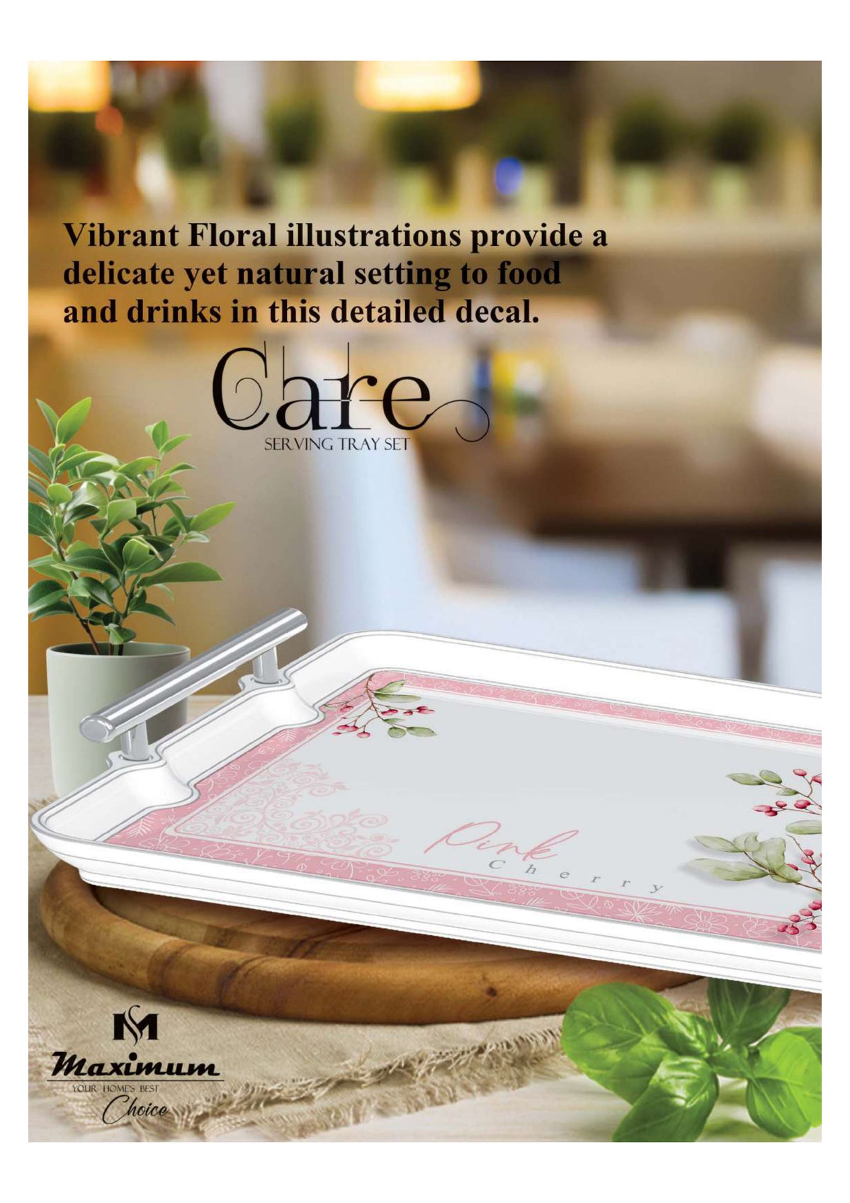 Care Serving Tray Set — 3 PC Stackable Melamine Trays with Steel Handles
