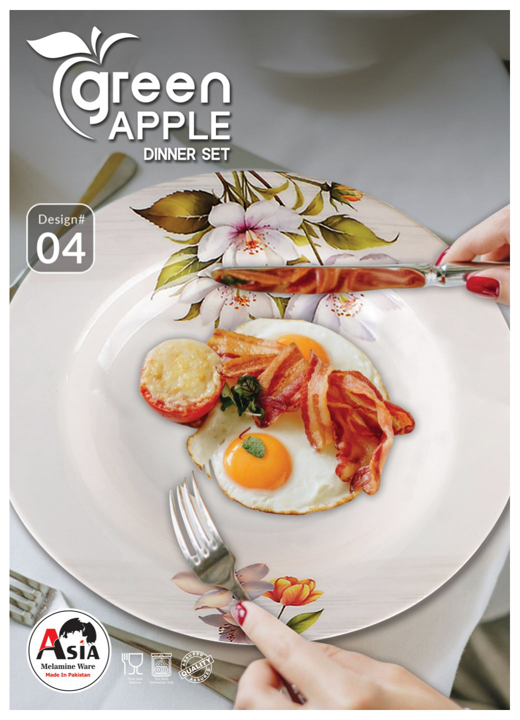 Green Apple 72-Piece Melamine Dinner Set – Double Glazed Unbreakable Dinnerware