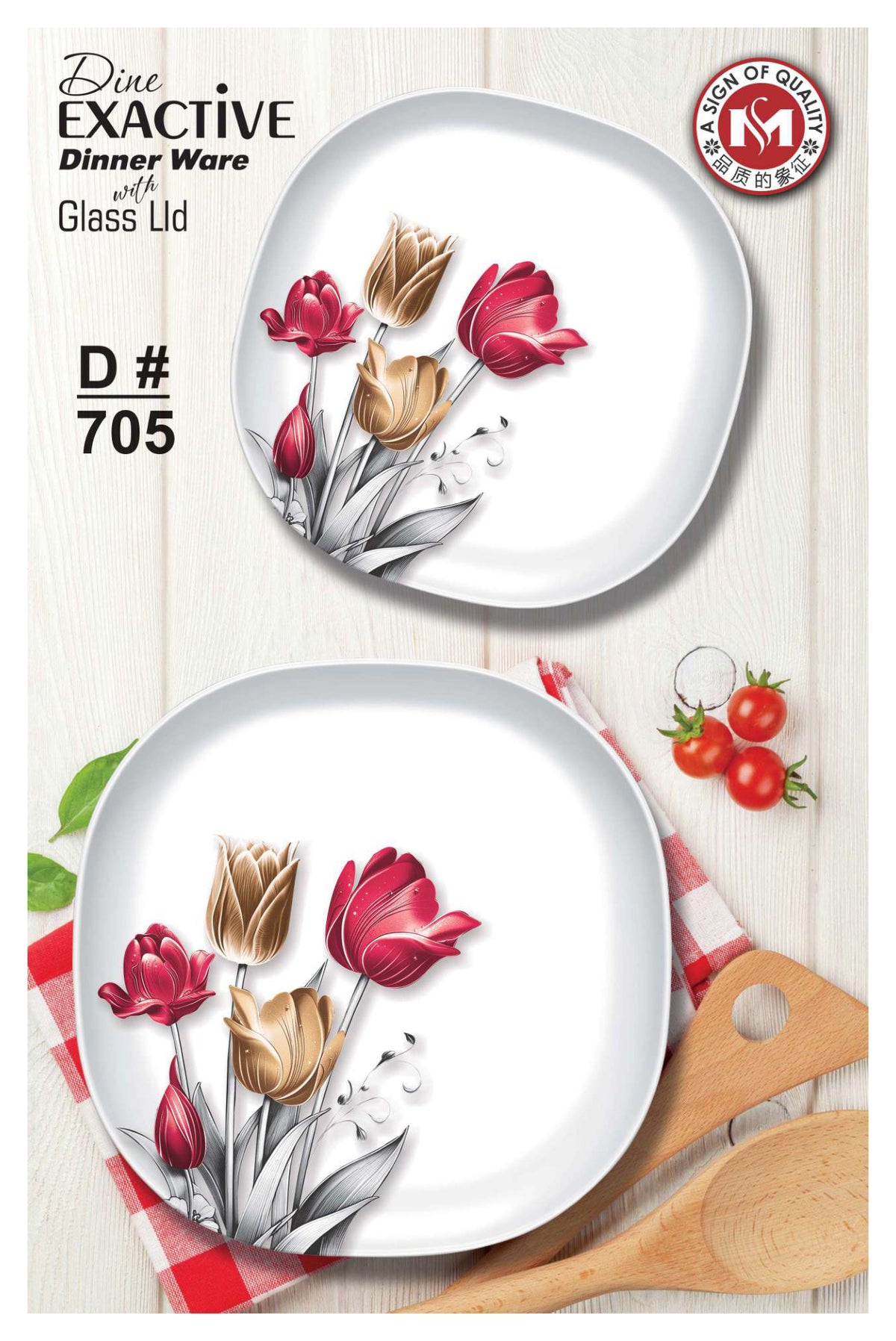 Dine Exactive 77-Pcs Melamine Dinner Set with Glass Lid – Autumn Leaf Design