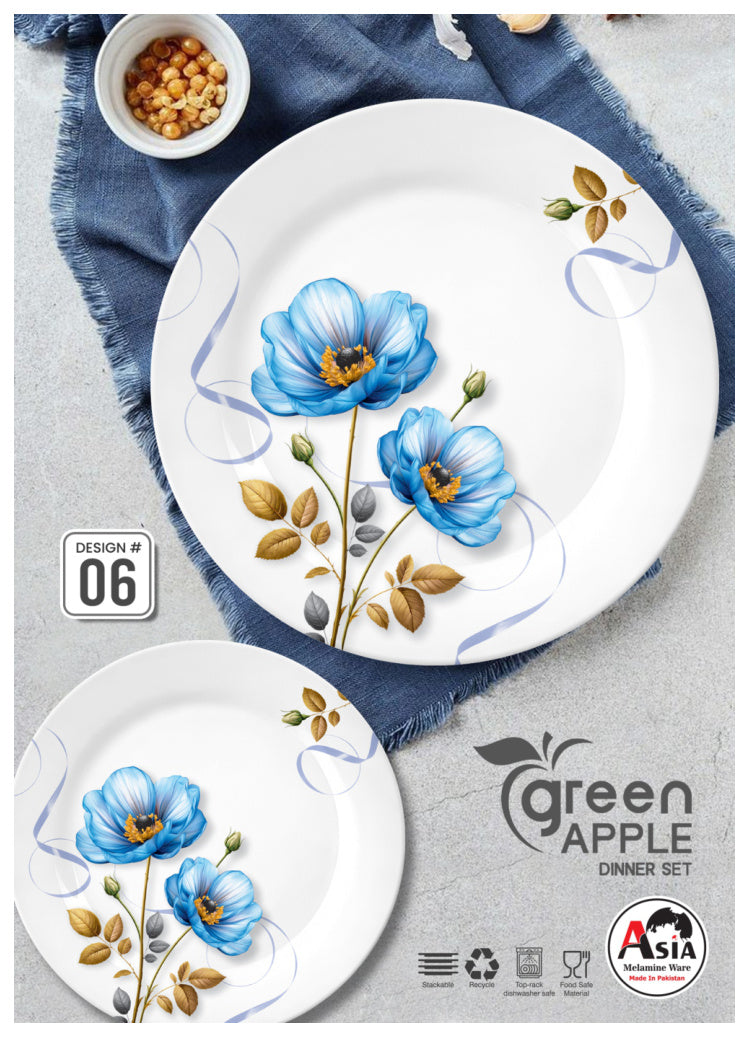 Green Apple 72-Piece Melamine Dinner Set – Double Glazed Unbreakable Dinnerware