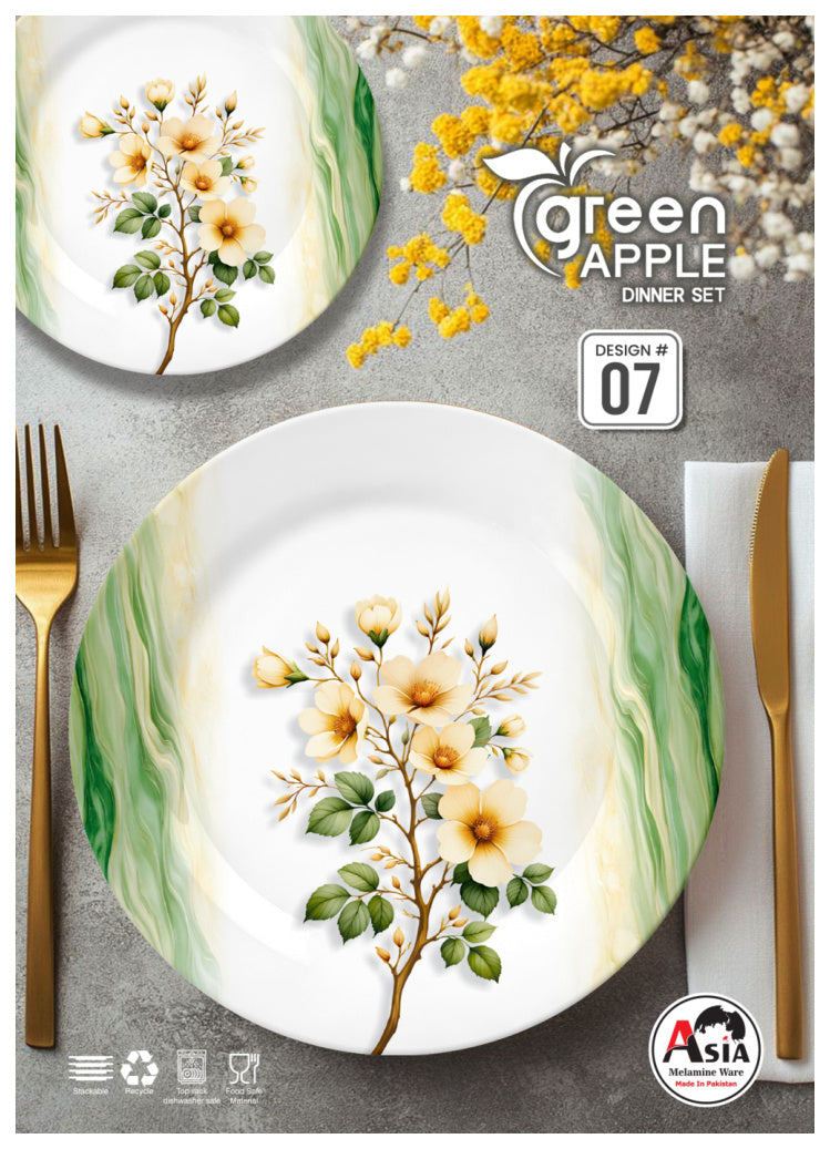 Green Apple 72-Piece Melamine Dinner Set – Double Glazed Unbreakable Dinnerware