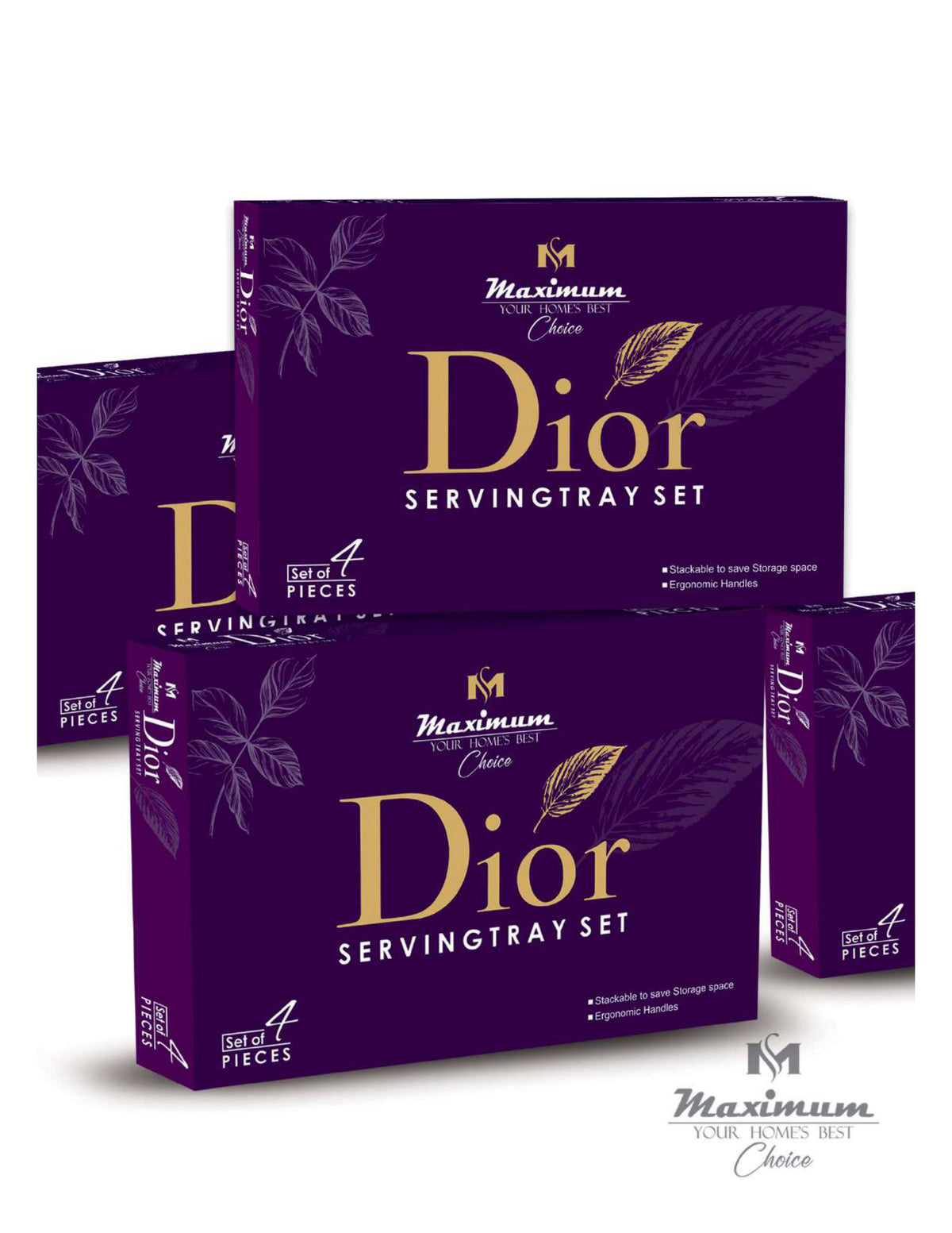 Dior Max Serving Tray Set — Set of 4 Stackable Break-Resistant Trays by Maximum