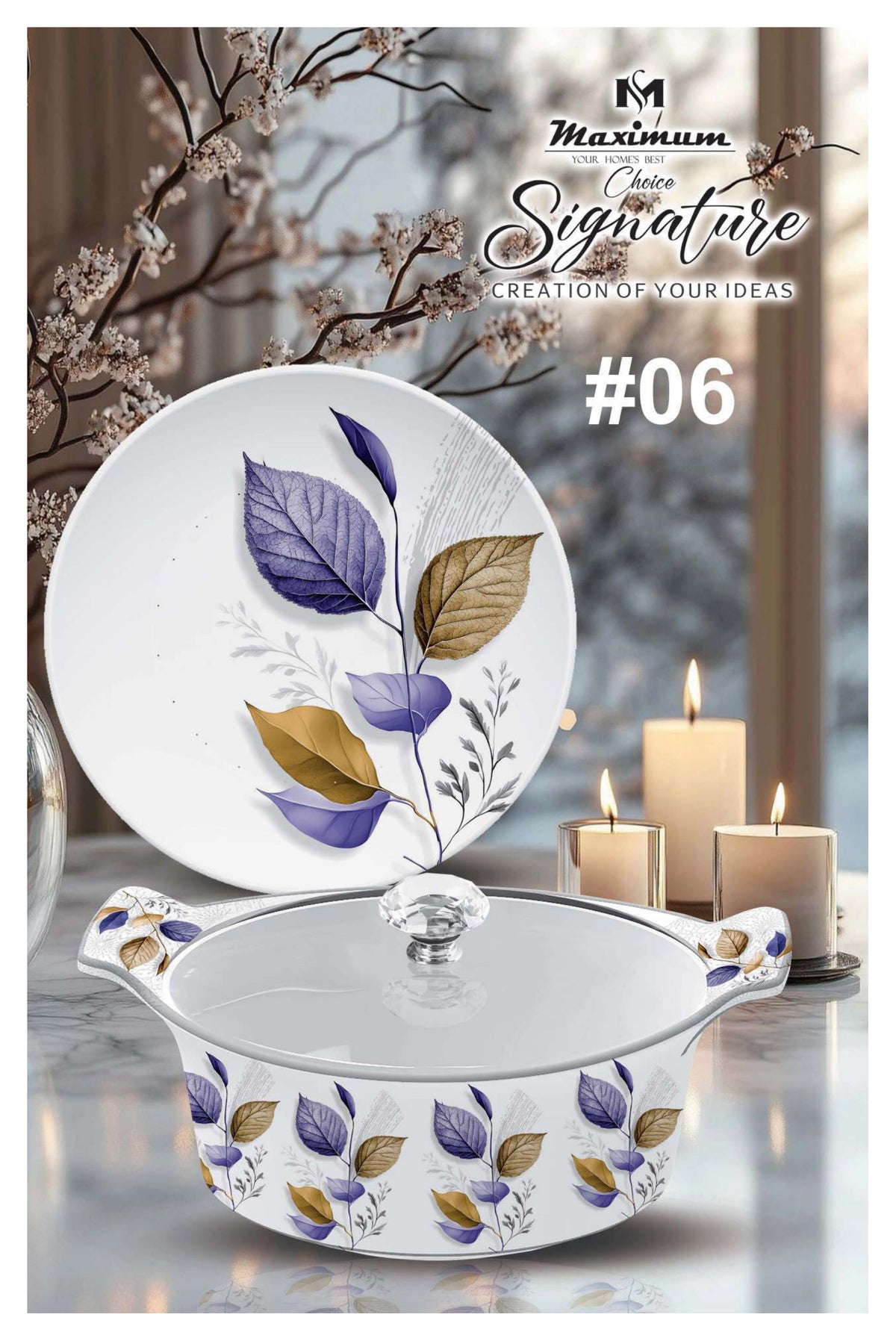 Signature Dinner Ware Set — 88 PCS Melamine Dinnerware with Crystal Coated Serveware | Maximum