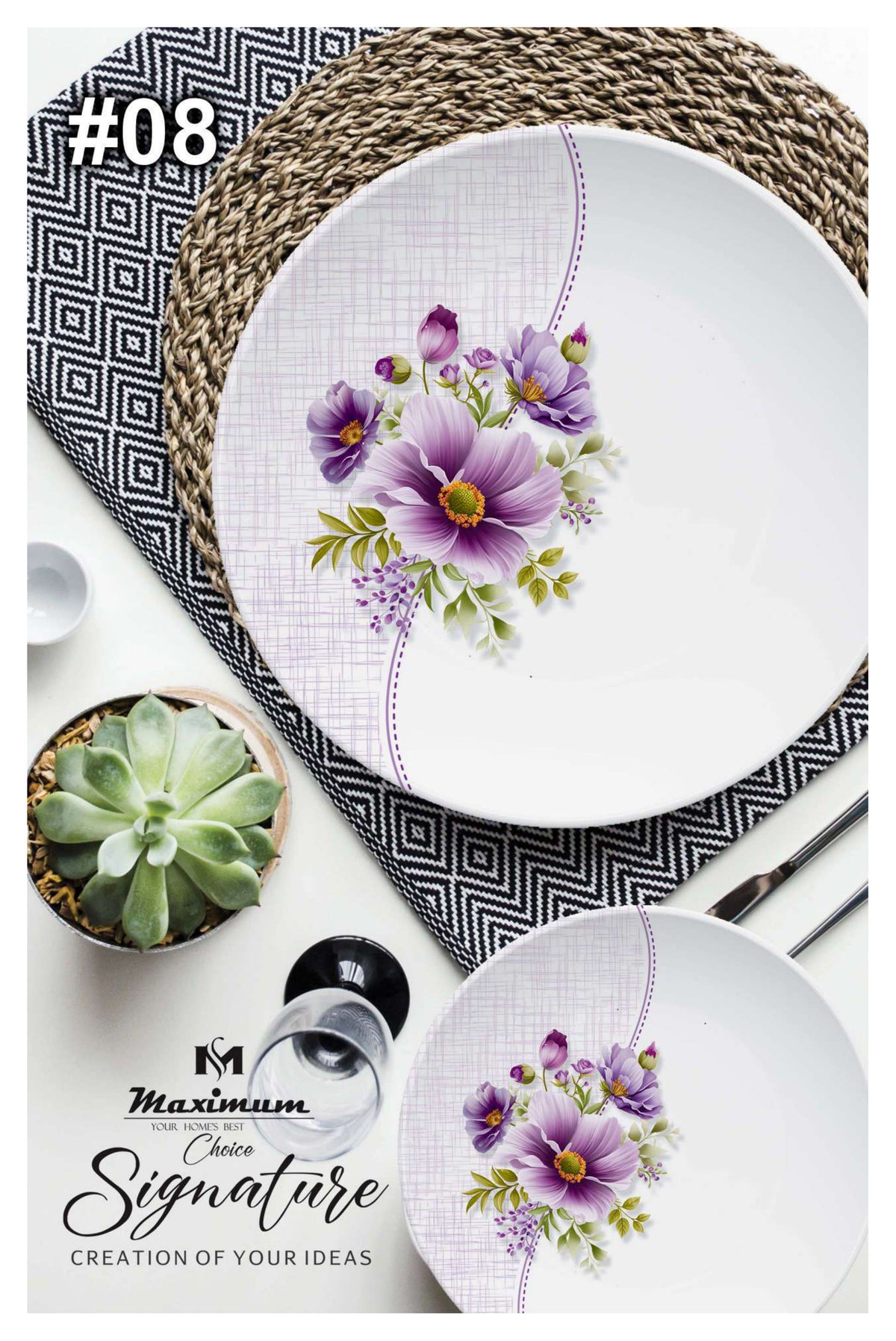 Signature Dinner Ware Set — 88 PCS Melamine Dinnerware with Crystal Coated Serveware | Maximum