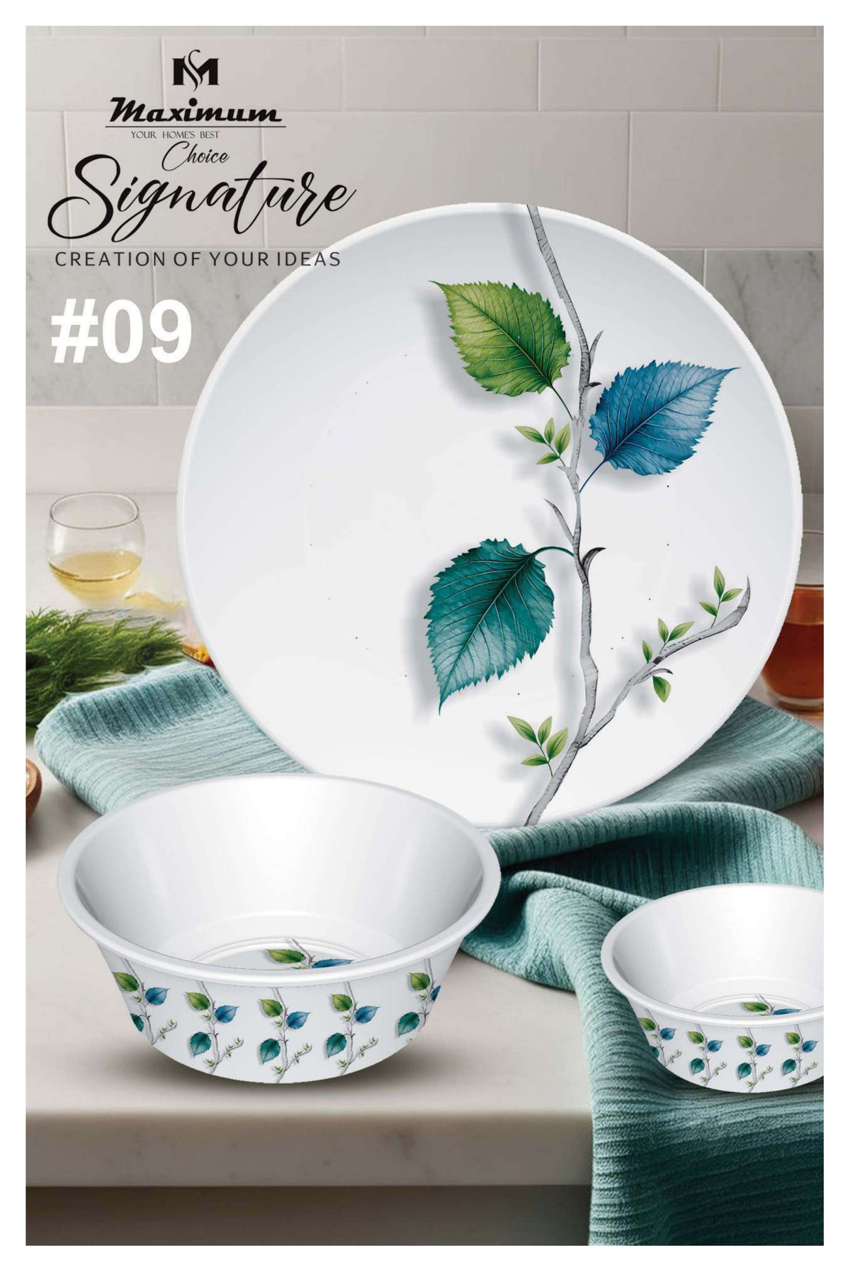 Signature Dinner Ware Set — 88 PCS Melamine Dinnerware with Crystal Coated Serveware | Maximum