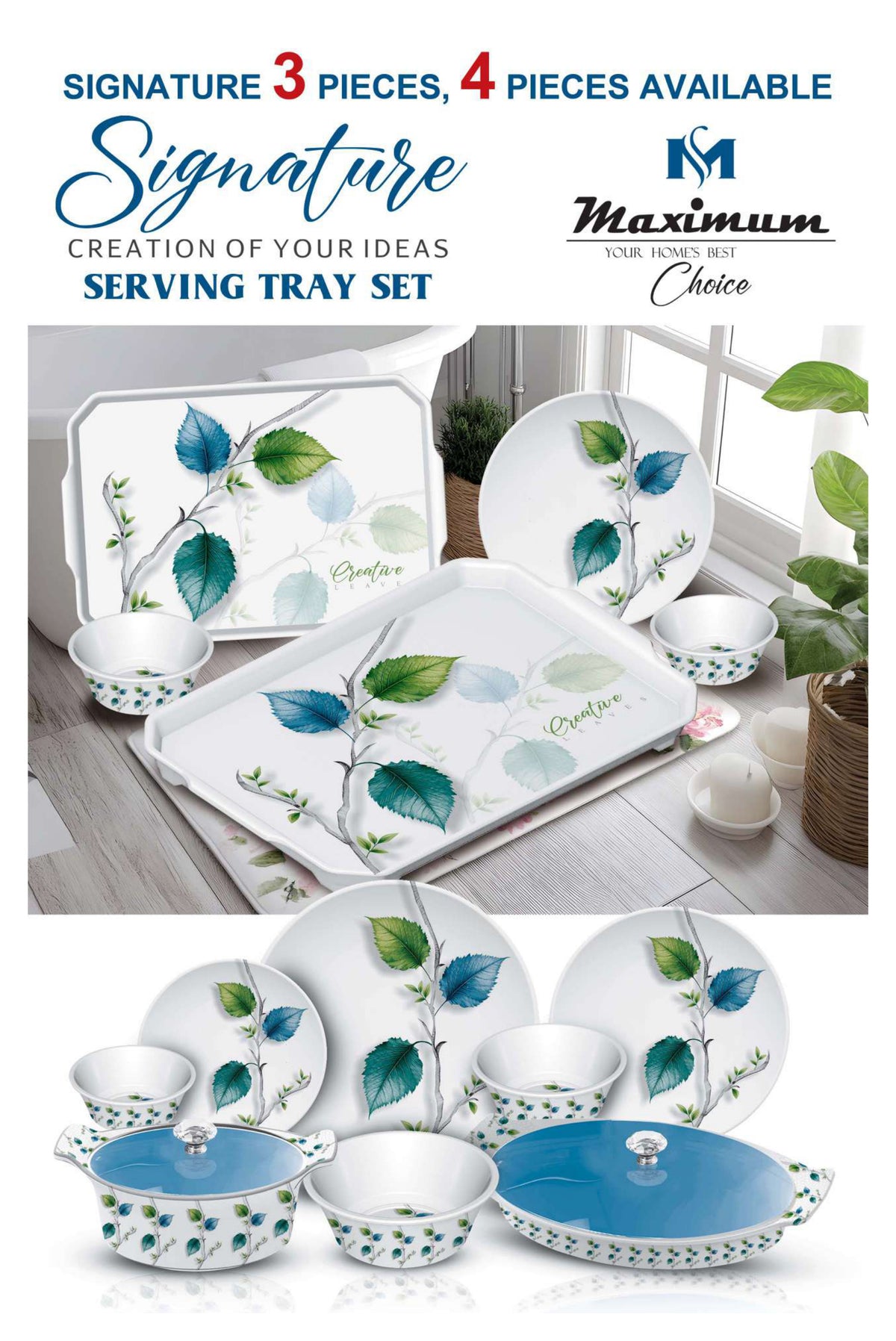 Signature Dinner Ware Set — 88 PCS Melamine Dinnerware with Crystal Coated Serveware | Maximum