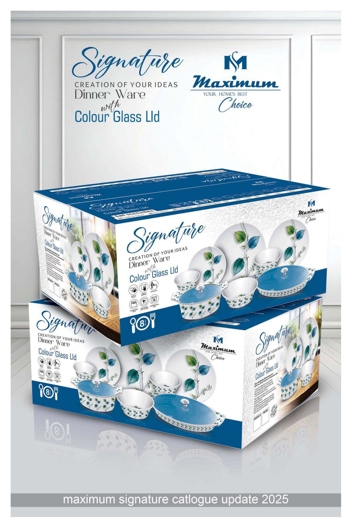 Signature Dinner Ware Set — 88 PCS Melamine Dinnerware with Crystal Coated Serveware | Maximum