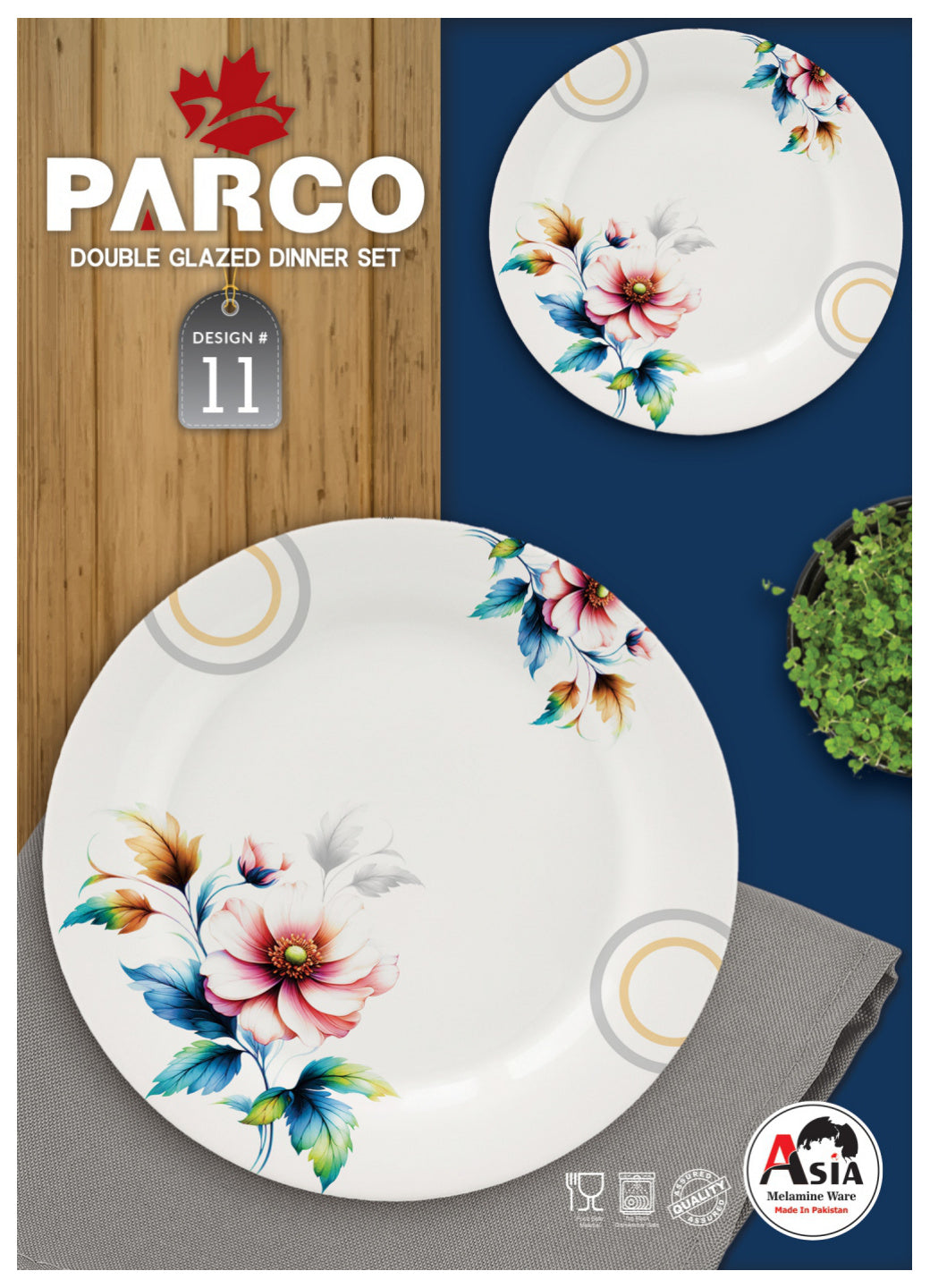 Parco 72-Piece Melamine Dinner Set – Double Glazed Unbreakable Dinnerware