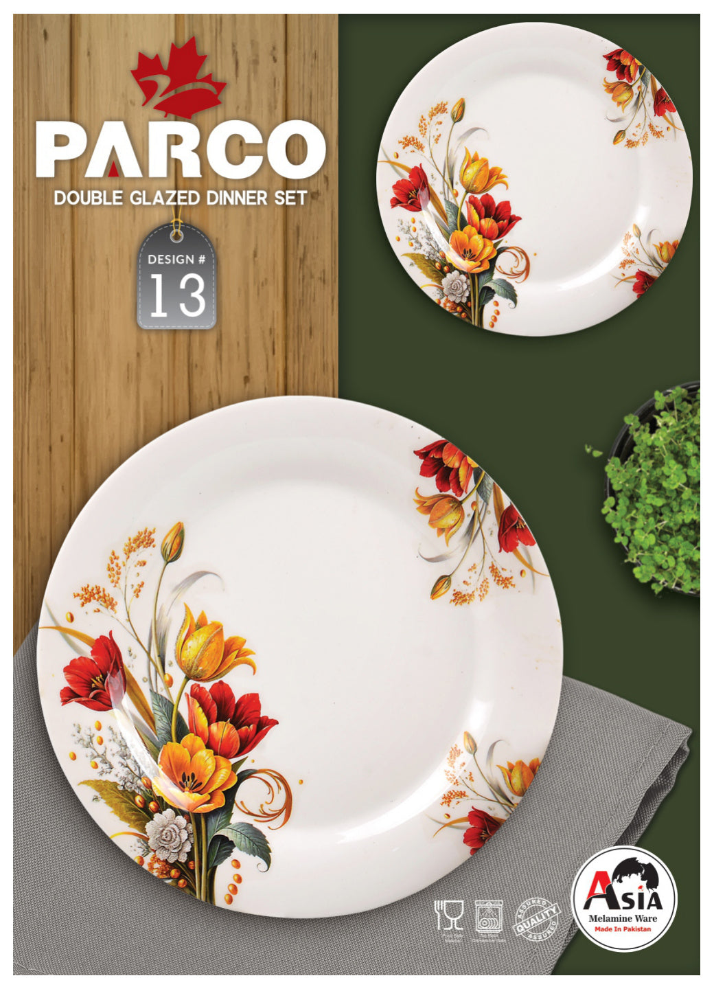 Parco 72-Piece Melamine Dinner Set – Double Glazed Unbreakable Dinnerware