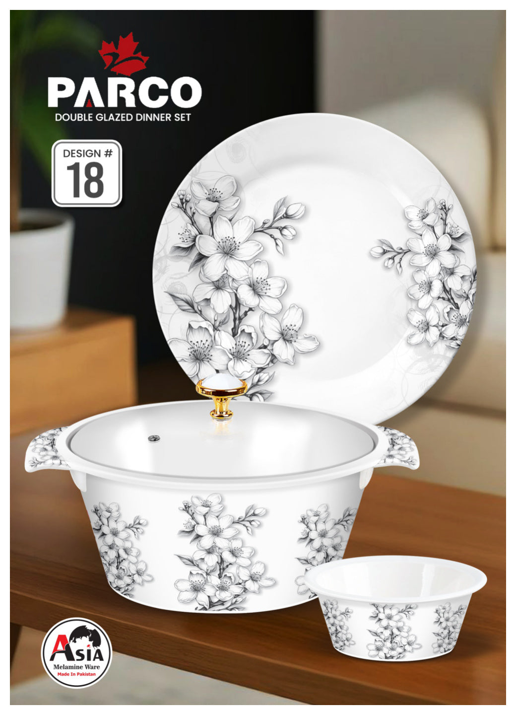 Parco 72-Piece Melamine Dinner Set – Double Glazed Unbreakable Dinnerware